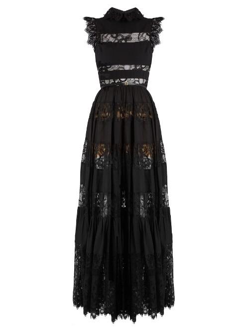 Elie Saab Lace-panelled Ruffled Georgette Gown
