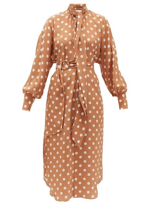 Matchesfashion.com Zimmermann - Polka-dot Silk Crepe-de-chine Dress - Womens - Brown Print