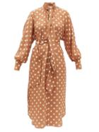 Matchesfashion.com Zimmermann - Polka-dot Silk Crepe-de-chine Dress - Womens - Brown Print