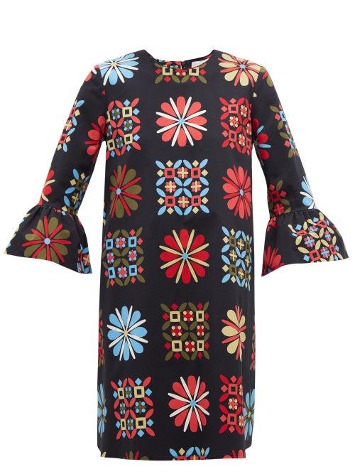 Matchesfashion.com La Doublej - 24/7 Fluted-sleeve Floral-print Dress - Womens - Black Multi