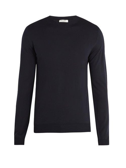 Matchesfashion.com Valentino - Crew Neck Wool Sweater - Mens - Navy