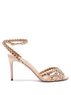 Matchesfashion.com Aquazzura - Tequila 85 Crystal-strap Leather Sandals - Womens - Light Pink