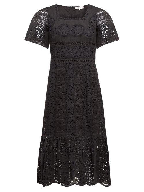 Matchesfashion.com Sea - Zinna Broderie Anglaise Cotton Dress - Womens - Black