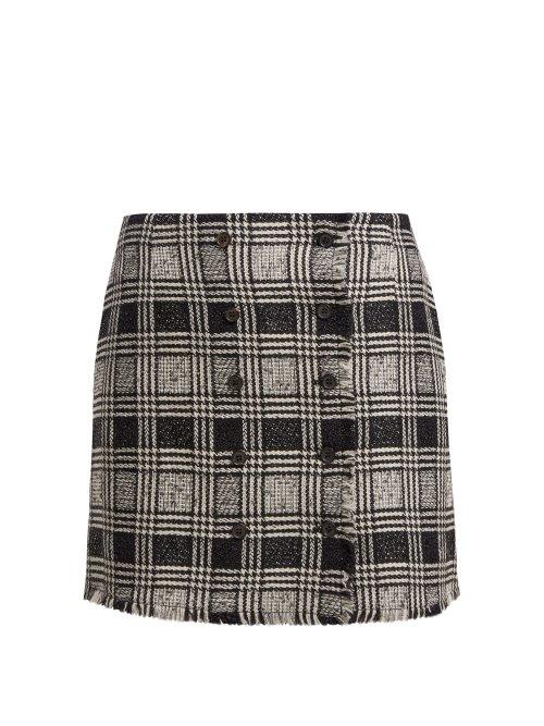Matchesfashion.com Thom Browne - Prince Of Wales Check Wool Blend Tweed Skirt - Womens - Black White