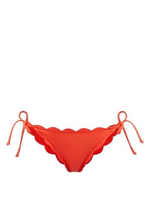 Ladies Beachwear Marysia - Mott Scalloped-edge Tie-side Bikini Briefs - Womens - Red