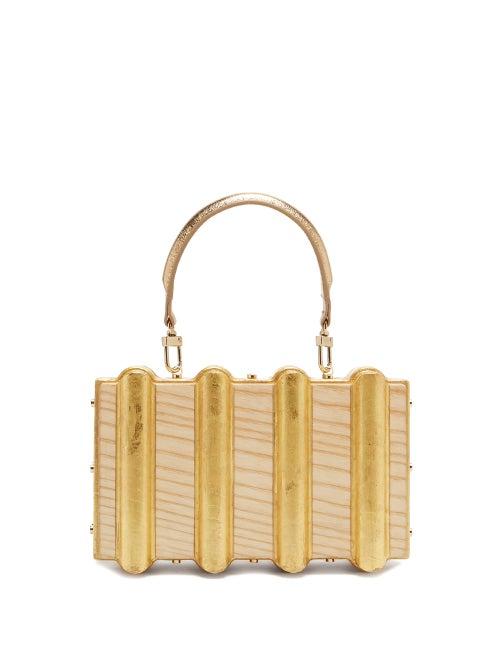 Matchesfashion.com Sabry Marouf - The Djed Minaudire Gold Leaf & Wood Bag - Womens - Beige Multi