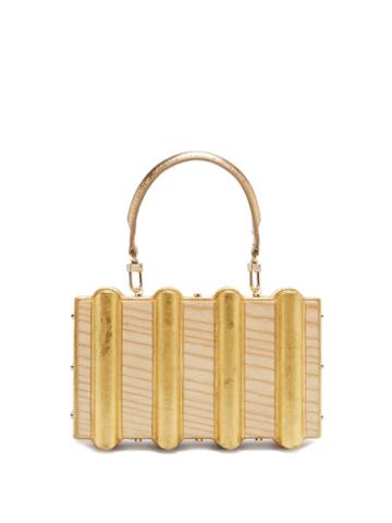 Matchesfashion.com Sabry Marouf - The Djed Minaudire Gold Leaf & Wood Bag - Womens - Beige Multi