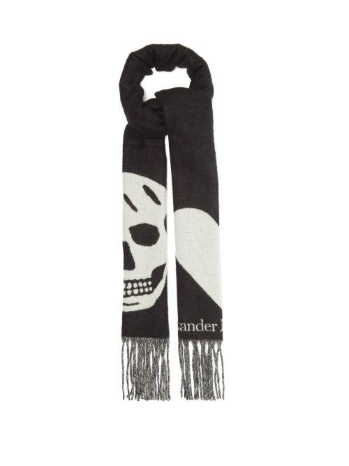 Matchesfashion.com Alexander Mcqueen - Skull And Heart Jacquard Wool-blend Gauze Scarf - Womens - Black Multi