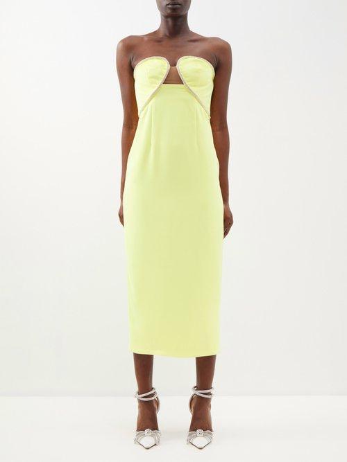 Self-portrait - Crystal-embellished Bandeau Crepe Midi Dress - Womens - Lime Green