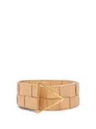Matchesfashion.com Bottega Veneta - Triangle-buckle Intrecciato-leather Belt - Womens - Beige
