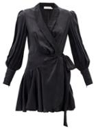 Zimmermann - Wrap-front V-neck Silk Mini Dress - Womens - Black