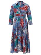 Matchesfashion.com Le Sirenuse, Positano - Lucy Palm-print Belted Cotton Dress - Womens - Blue Print