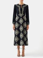 Etro - Geometric-jacquard Midi Dress - Womens - Blue
