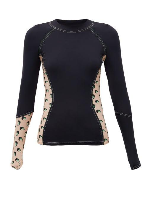 Matchesfashion.com Marine Serre - Crescent Moon-print Panelled Jersey Top - Womens - Black Multi