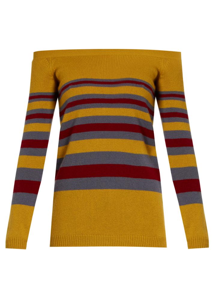Valentino Off-the-shoulder Striped Cashmere Sweater