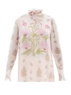 Matchesfashion.com Giambattista Valli - Ruffled Floral-print Silk-georgette Blouse - Womens - Pink Print
