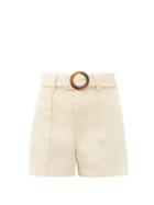 Matchesfashion.com Lisa Marie Fernandez - Belted High-rise Linen Shorts - Womens - Cream
