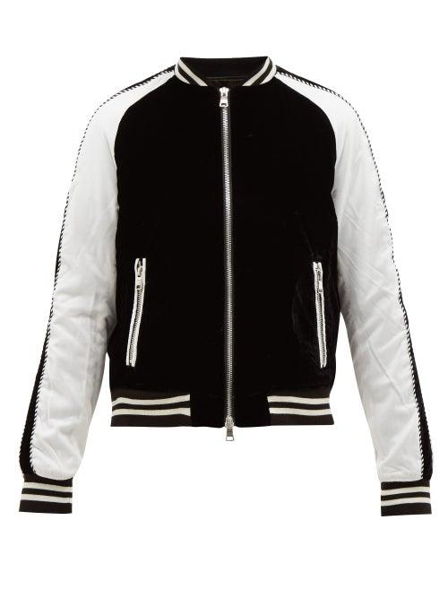 Matchesfashion.com Balmain - Logo Flocked Velvet Varsity Jacket - Mens - Black White