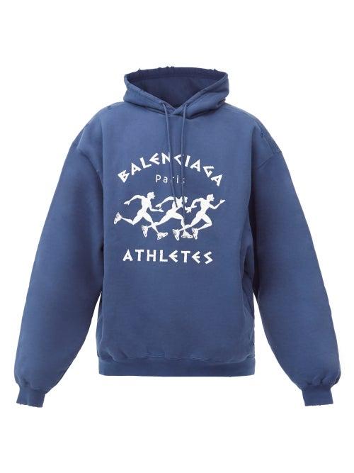 Matchesfashion.com Balenciaga - Marathon-print Cotton-jersey Hooded Sweatshirt - Mens - Navy White