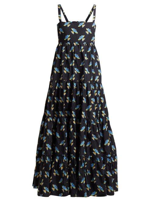Matchesfashion.com La Doublej - Bouncy Columbo Print Cotton Midi Dress - Womens - Navy Print