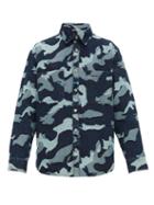 Matchesfashion.com Valentino - Camouflage Jacquard Distressed Denim Jacket - Mens - Blue