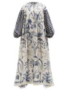 Biyan - Galli Botanical-print Silk-twill Maxi Dress - Womens - Navy