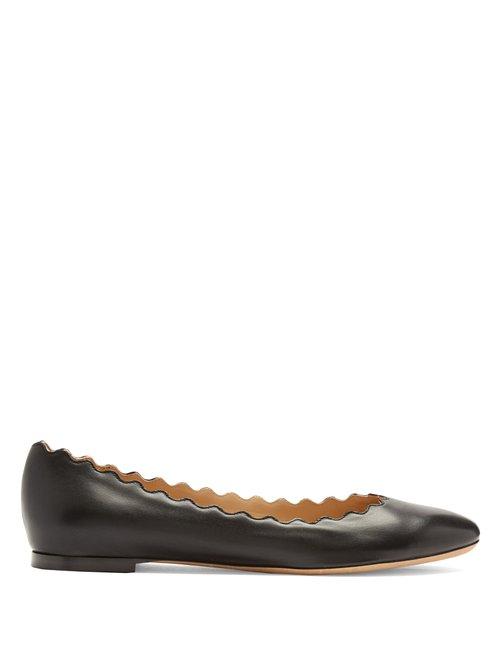 Matchesfashion.com Chlo - Lauren Scallop Edge Leather Flats - Womens - Black