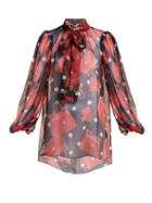 Matchesfashion.com Dolce & Gabbana - Sicily Handbag Print Tie Neck Silk Blouse - Womens - Black Red