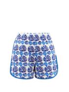 La Doublej - Piazza-print Cotton-terry Shorts - Womens - Blue White