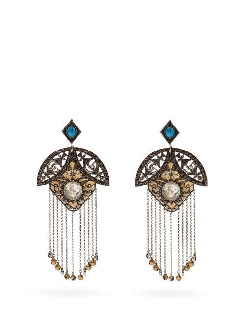 Matchesfashion.com Gucci - Turquoise And Crystal Drop Earrings - Womens - Blue Multi