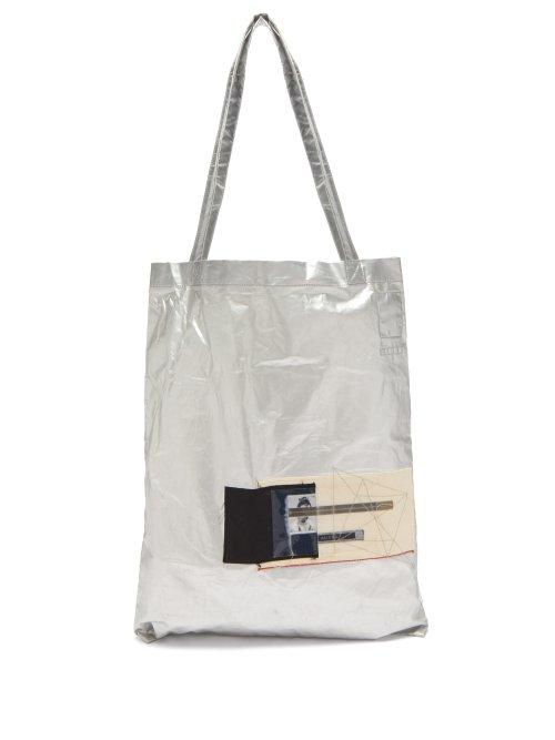 Matchesfashion.com Rick Owens Drkshdw - Photographic Patch Metallic Cotton Tote Bag - Mens - Silver