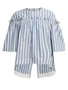 Matchesfashion.com Golden Goose Deluxe Brand - Ruffle Trimmed Striped Cotton And Silk Blend Top - Womens - Blue Stripe