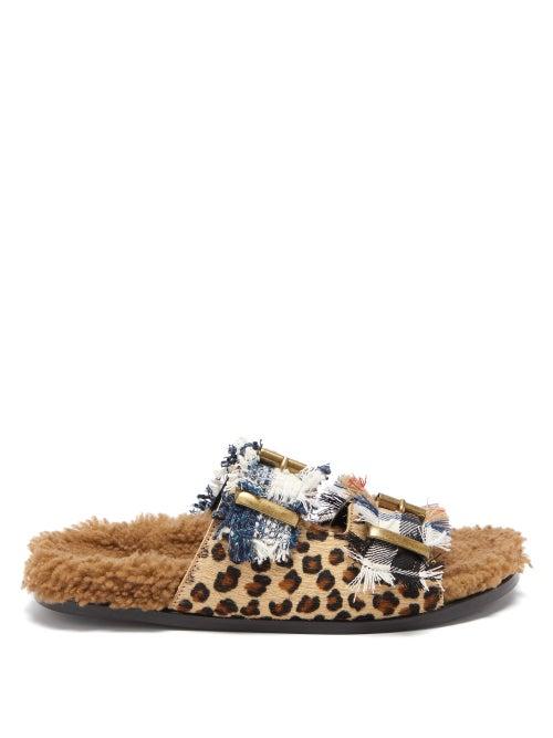 Matchesfashion.com Avec Modration - Vail Shearling Lined Tweed Slides - Womens - Beige Multi