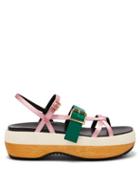 Matchesfashion.com Marni - Slingback Satin And Leather Flatform Sandals - Womens - Pink Multi