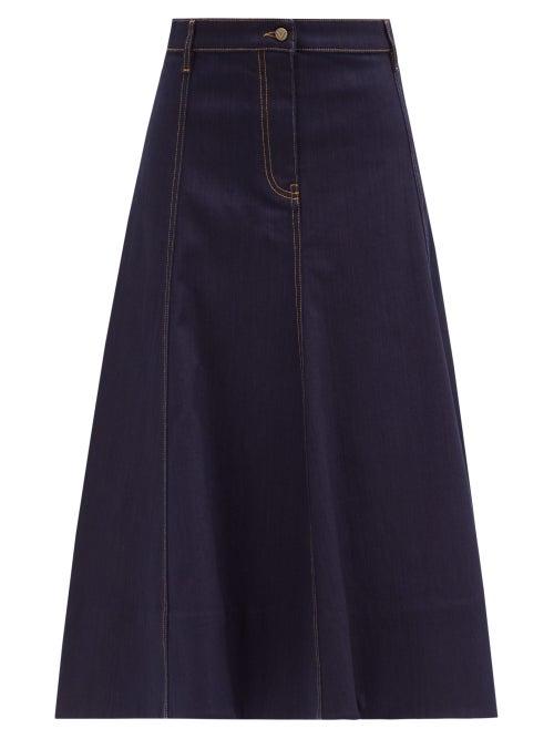 Matchesfashion.com Valentino - V-logo Denim Midi Skirt - Womens - Denim