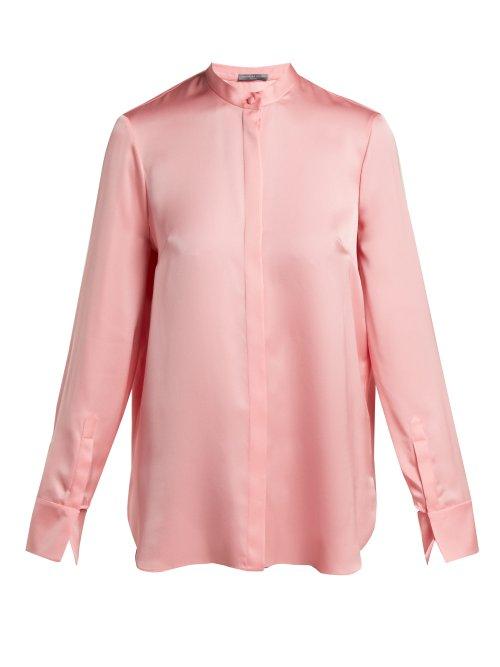 Matchesfashion.com Alexander Mcqueen - Silk Satin Long Sleeve Blouse - Womens - Pink