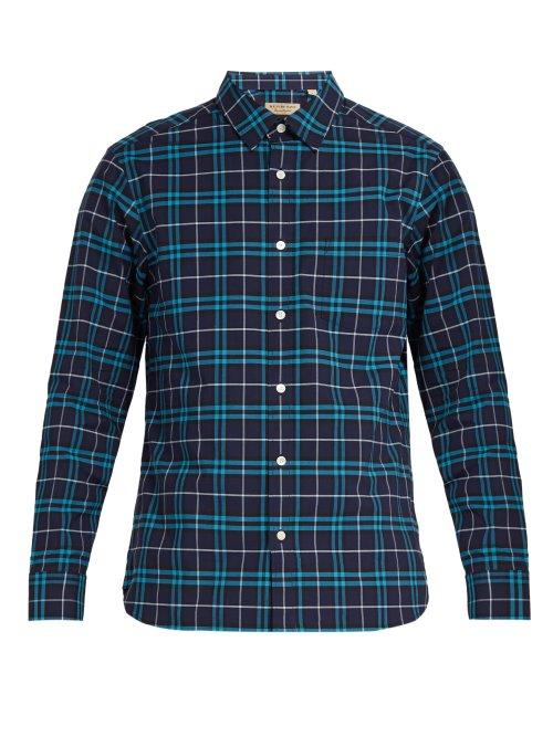 Matchesfashion.com Burberry - George Checked Cotton Blend Shirt - Mens - Navy Multi