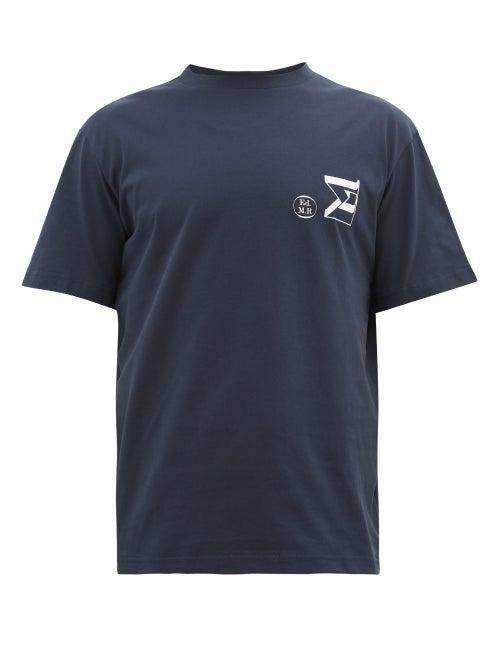 Matchesfashion.com Ditions M.r - Sigma Logo-print Organic-cotton T-shirt - Mens - Navy