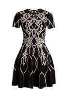 Matchesfashion.com Alexander Mcqueen - Art Nouveau Intarsia Short Sleeved Dress - Womens - Black Pink