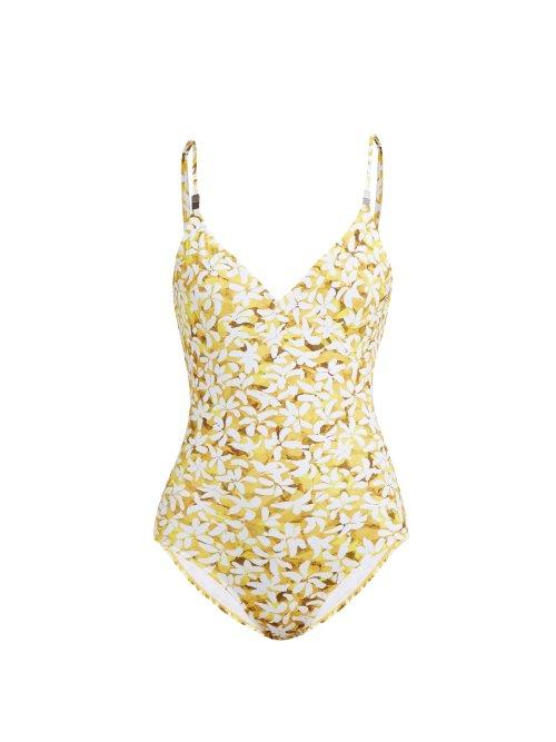 Matchesfashion.com On The Island - Abstract Floral Print Scooped Back Swimsuit - Womens - Yellow