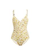 Matchesfashion.com On The Island - Abstract Floral Print Scooped Back Swimsuit - Womens - Yellow