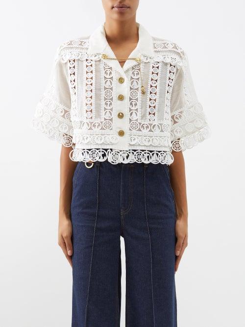 Zimmermann - High Tide Linen-blend Lace And Organza Jacket - Womens - Cream