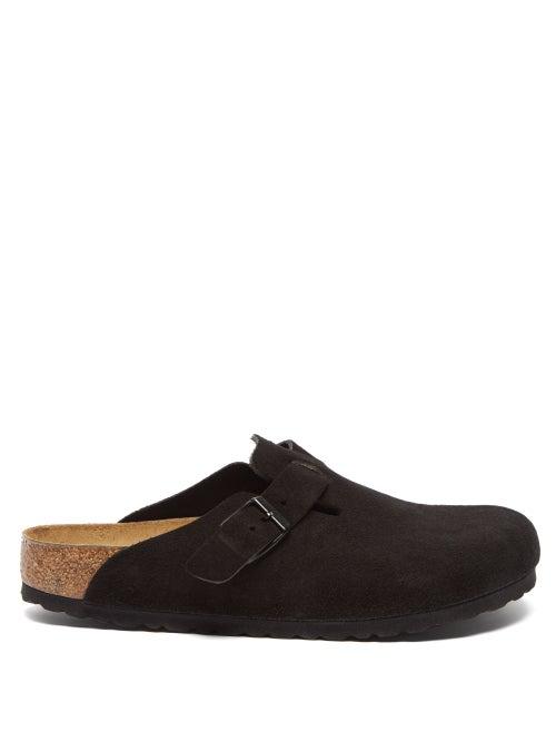 Birkenstock - Boston Buckled Suede Backless Loafers - Womens - Black
