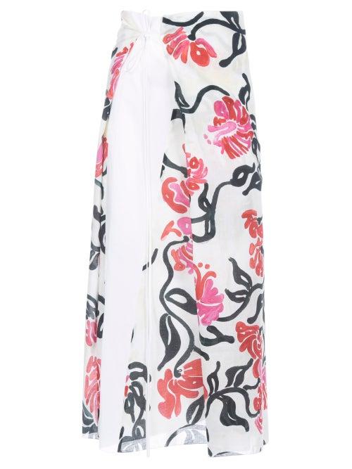 Matchesfashion.com Marni - Belted Tropical-print Voile Wrap Skirt - Womens - Ivory Multi