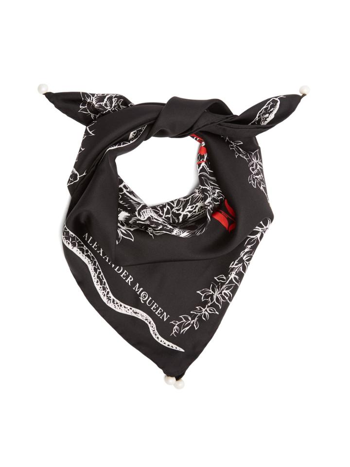 Alexander Mcqueen Skull And Snake-print Silk Scarf