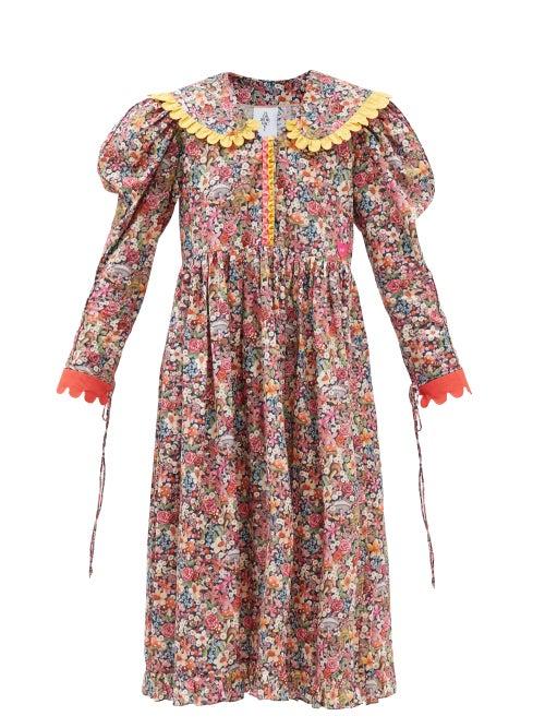 Horror Vacui - Bonnie Botanical-print Cotton-poplin Dress - Womens - Pink Multi