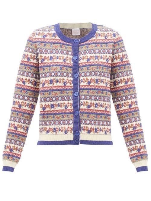 Loretta Caponi - Imelda Wool-blend Cardigan - Womens - Blue Multi