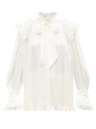 Alexandre Vauthier - Ruffled Pussy-bow Pleated-satin Blouse - Womens - White
