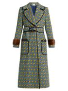 Matchesfashion.com Fendi - Heart Print Fur Trimmed Cotton Blend Coat - Womens - Multi