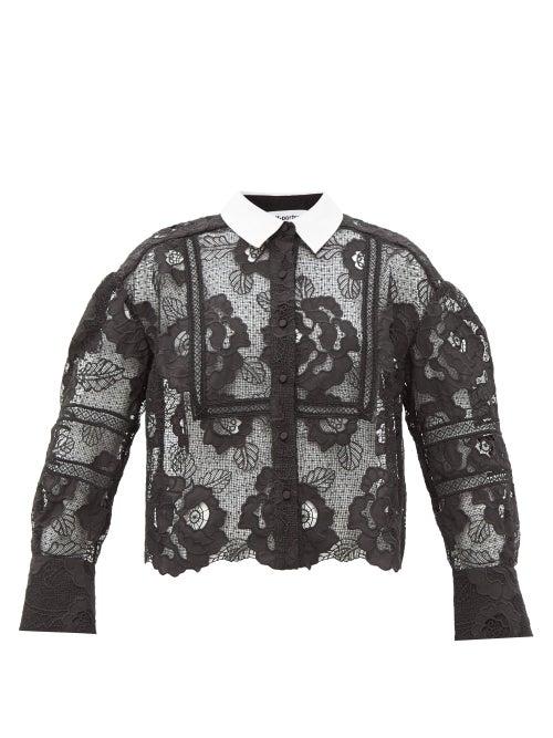 Matchesfashion.com Self-portrait - Contrast-collar Guipure-lace Blouse - Womens - Black